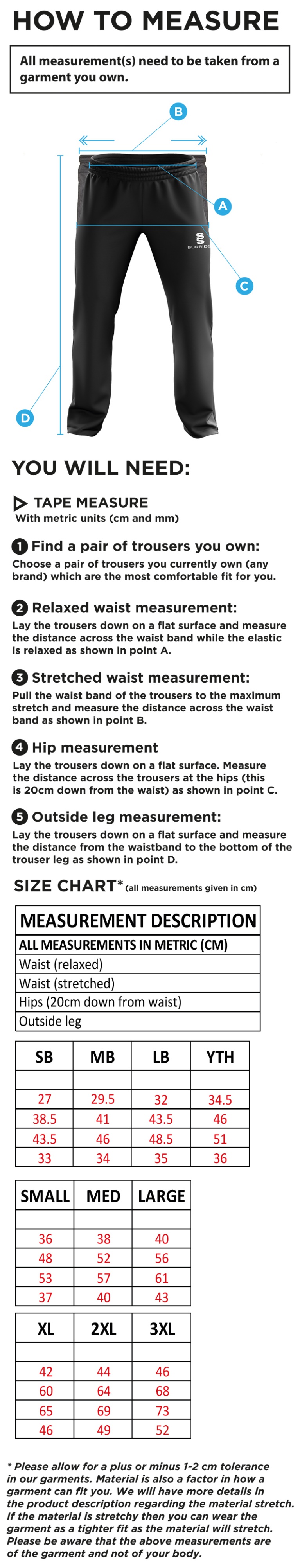 Catford & Cyphers CC - Ripstop Tracksuit Pants - Size Guide