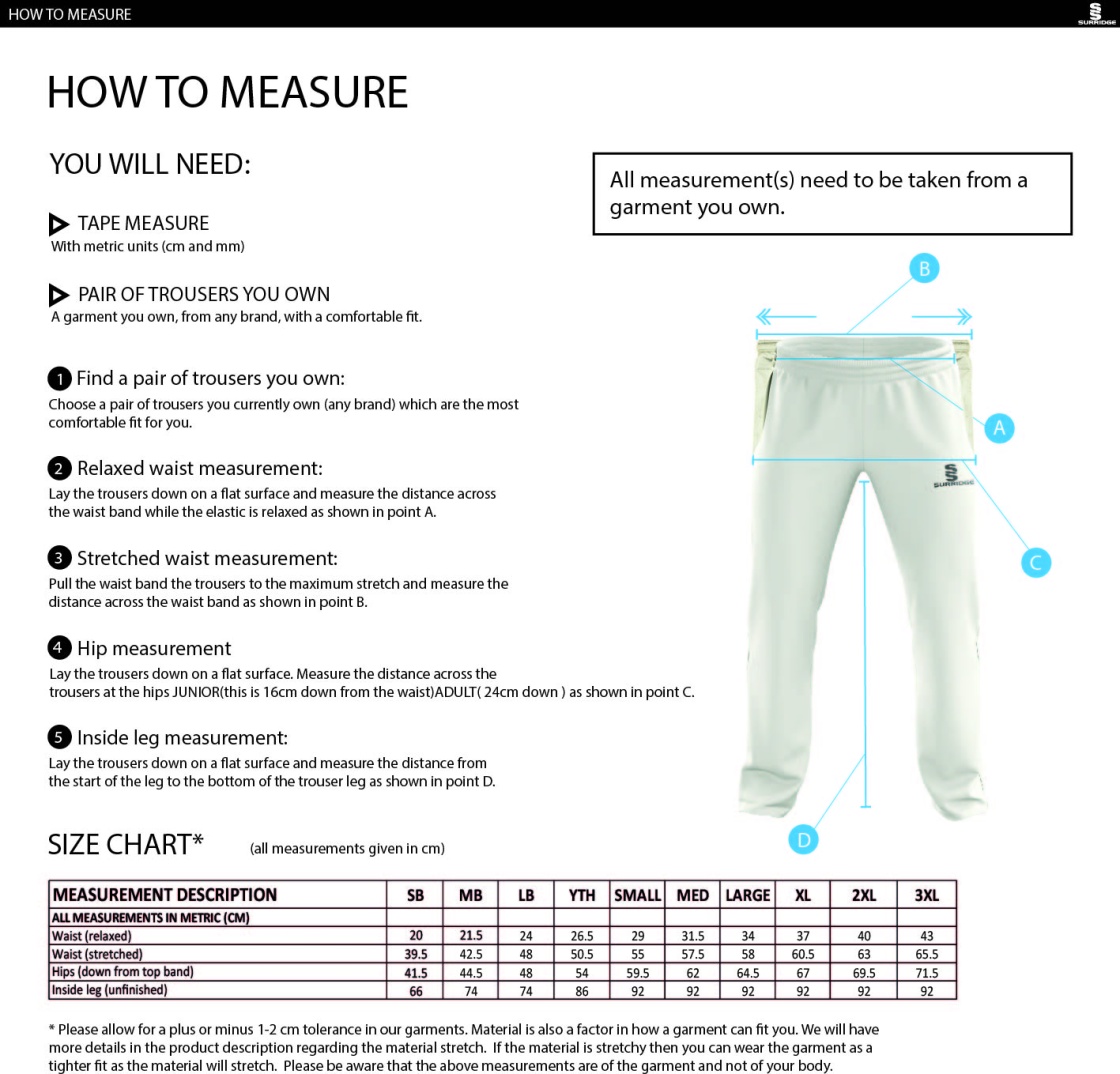 Catford & Cyphers CC - Pro Trousers - Size Guide