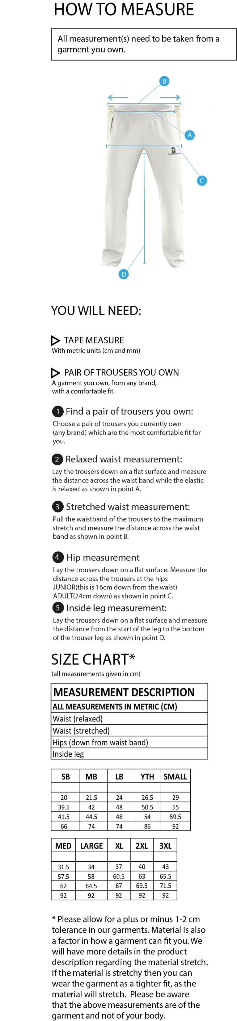 Catford & Cyphers CC - Pro Trousers - Size Guide