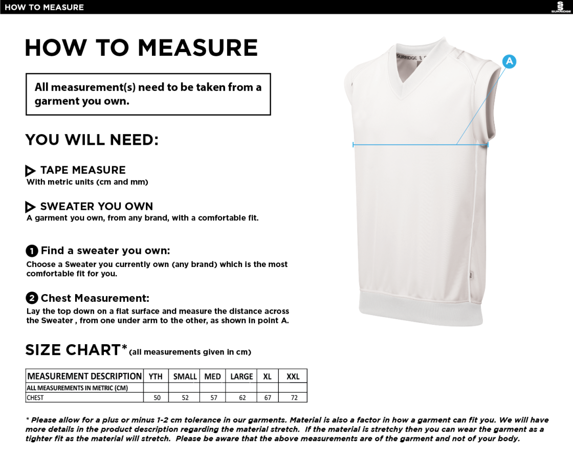 Catford & Cyphers CC - Sleeveless Sweater - Size Guide