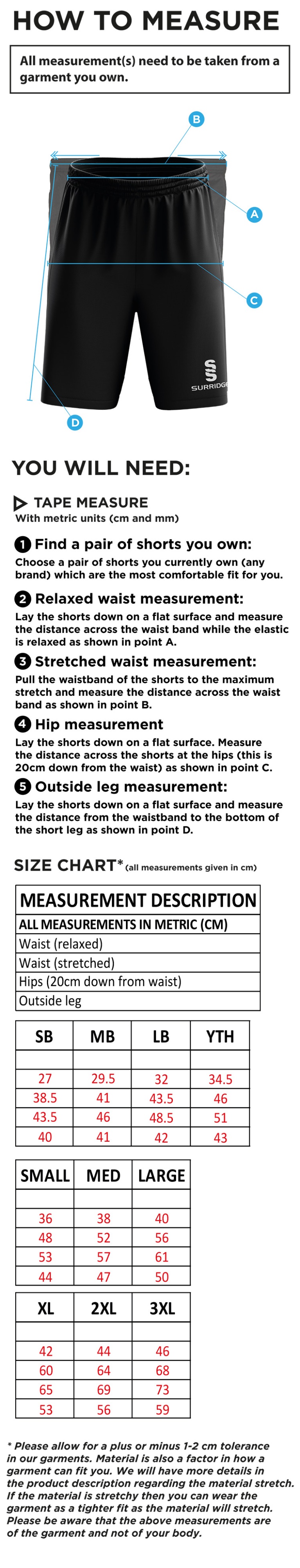Catford & Cyphers CC - Ripstop Training Short - Size Guide