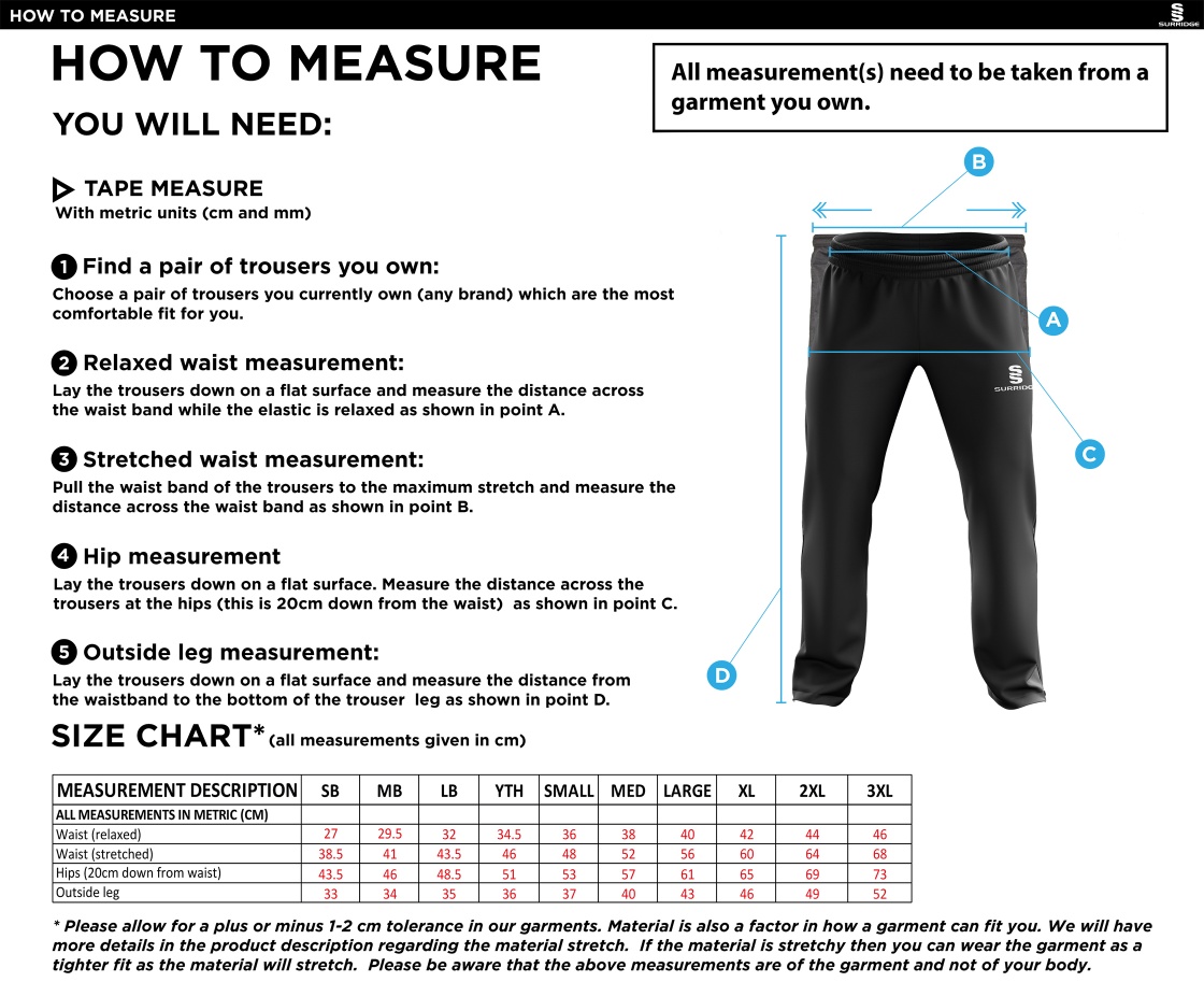 Catford & Cyphers CC - Ripstop Tracksuit Pants - Size Guide
