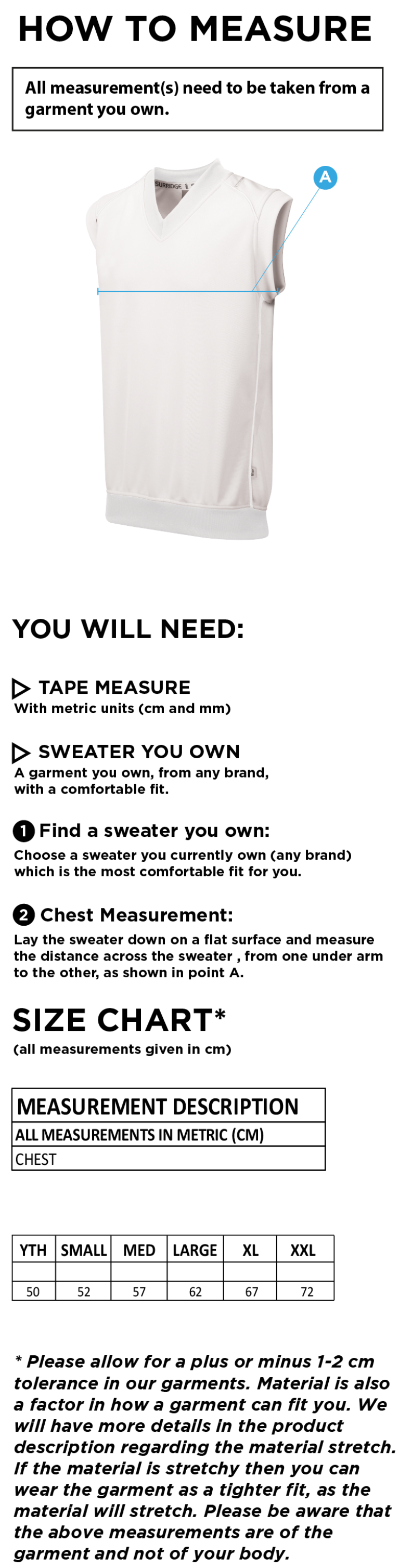 Catford & Cyphers CC - Sleeveless Sweater - Size Guide