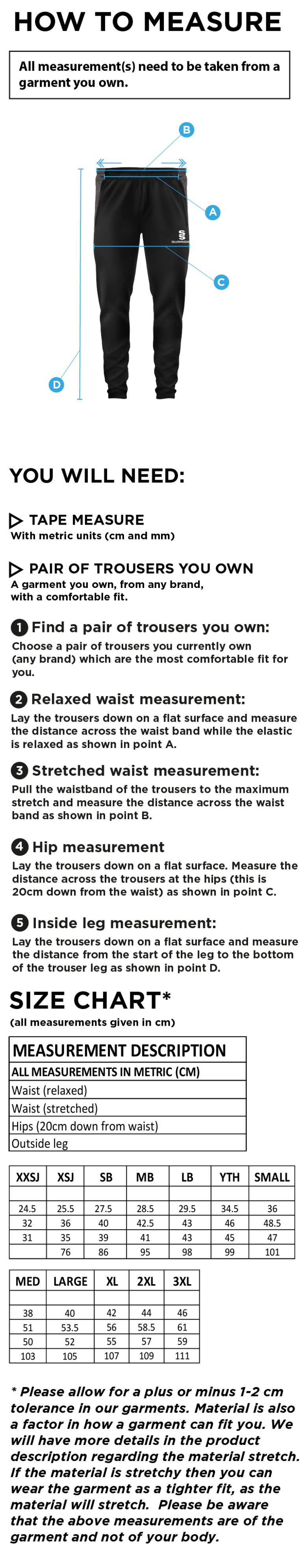 Catford & Cyphers CC - Tek Skinny Pant - Size Guide