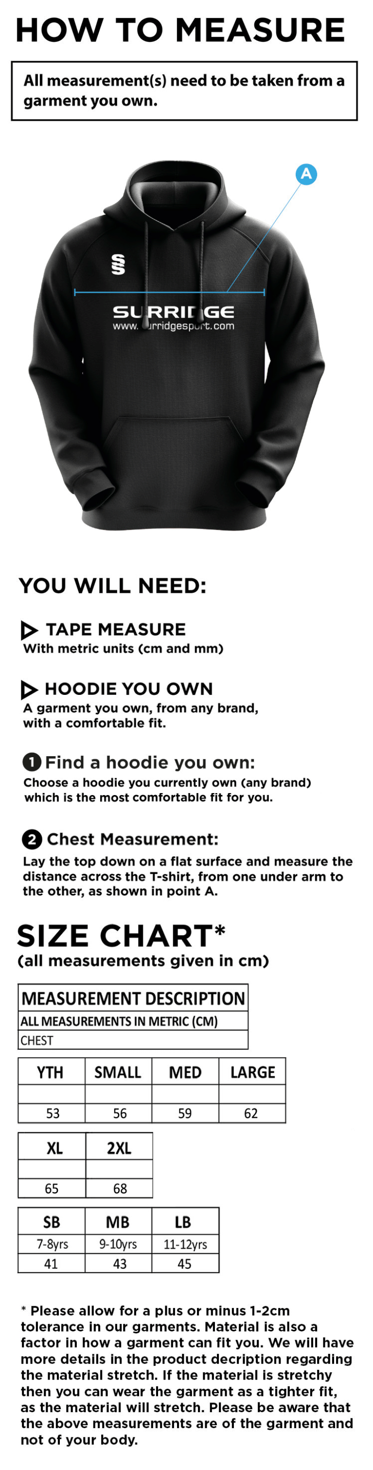 Catford & Cyphers CC - Blade Hoody - Size Guide