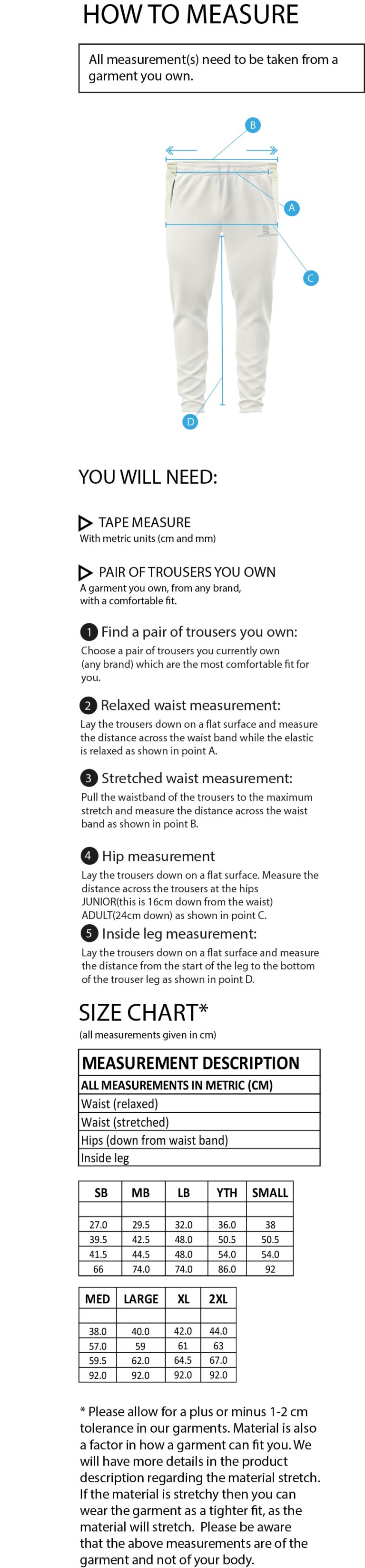 Catford & Cyphers CC - Tek Trousers - Size Guide