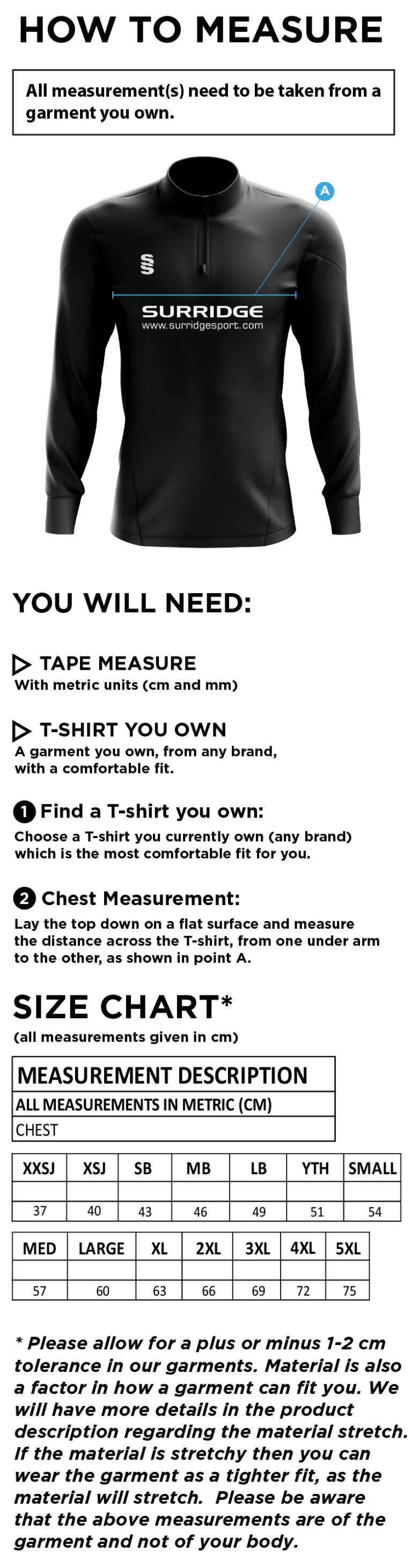 Catford & Cyphers CC - Blade Performance Top - Size Guide